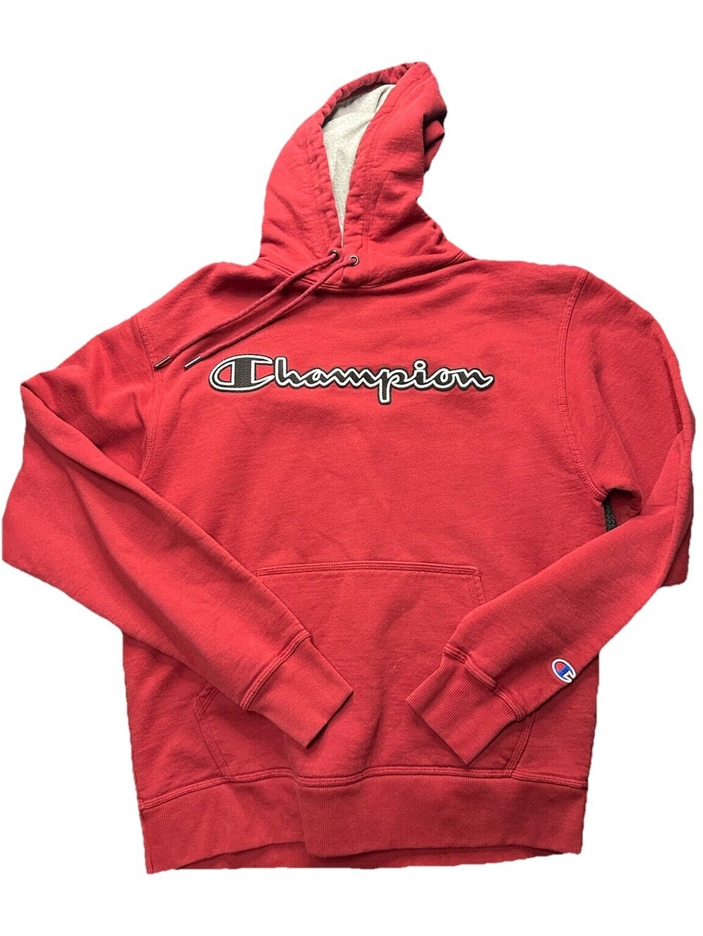 Champion Script Logo Hoodie Red Pullover Sweatshirt Mens M Classic